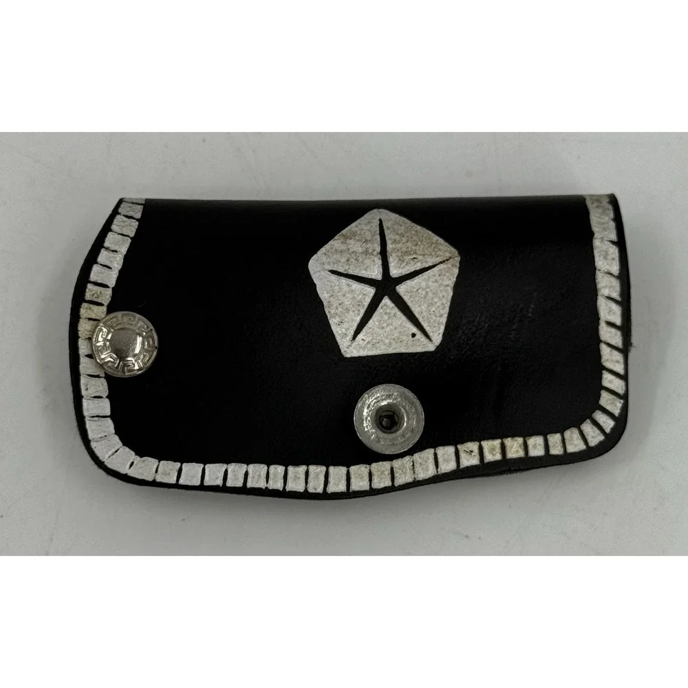 R & CC Bollinger Dodge Lakeview, MI Black  Advertising Leather Keychain Vtg 50s‎